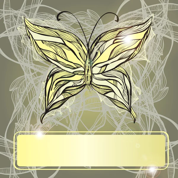 ベクトル手描き下ろし美しい蝶、ビンテージ スタイルのフレーム — ストックベクタ