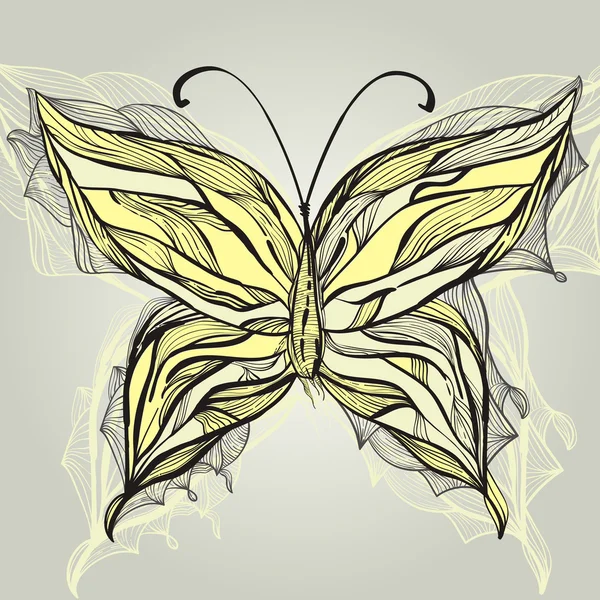 Vektorové ručně tažené krásný motýl, vintage styl — Stockový vektor