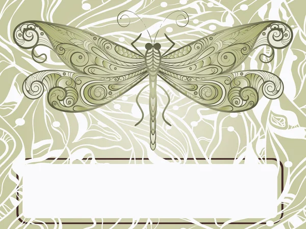 Vettore disegnato a mano bella libellula su sfondo astratto, vi — Vettoriale Stock