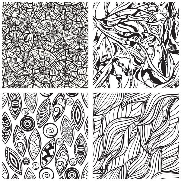 vector seamless abstract hand drawn monochrome patterns