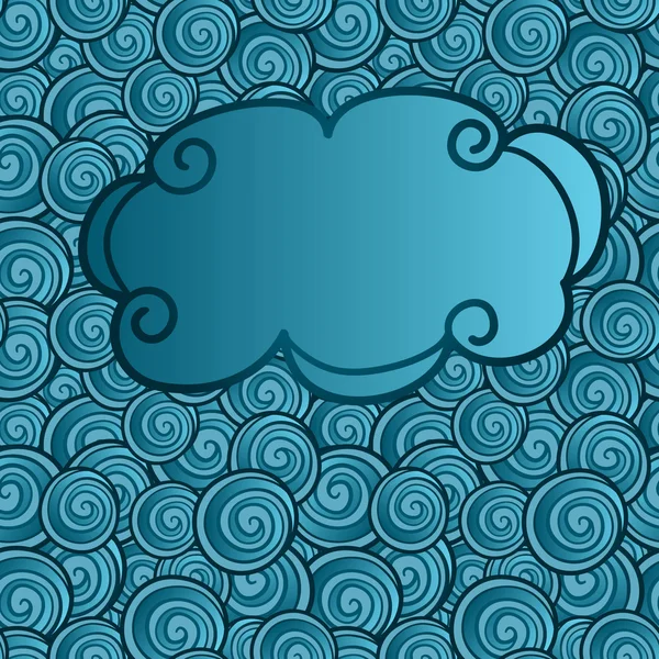 Vector hand drawn cloud on abstract seamless background with wav — Stock Vector