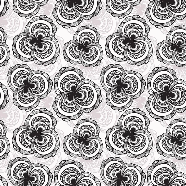 벡터 원활한 흑백 꽃 패턴 — 스톡 벡터