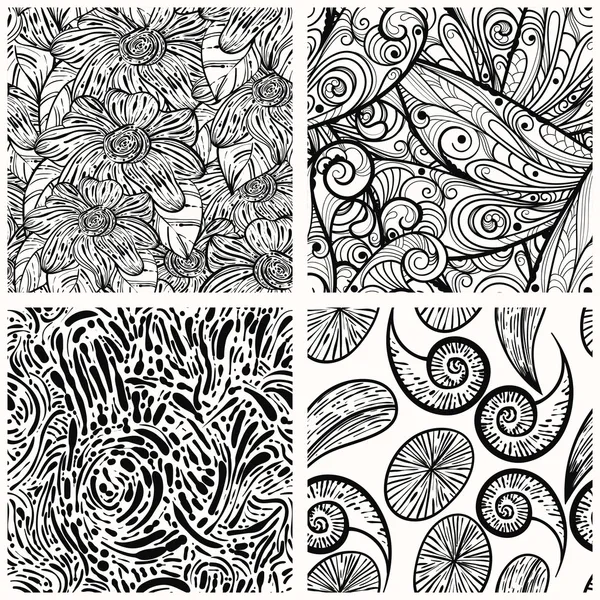 Four vector seamless monochrome patterns — Stock Vector