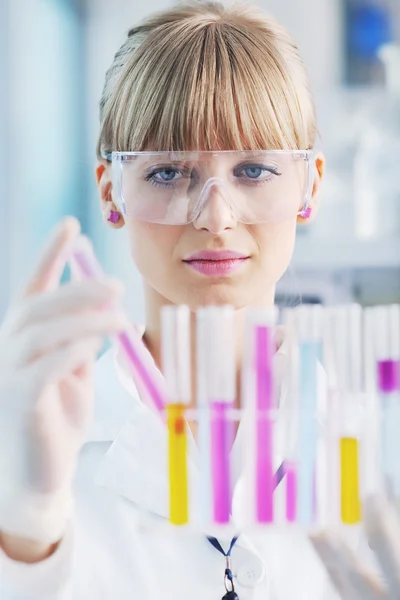 Жінка-дослідник тримає пробірку в лабораторії — стокове фото