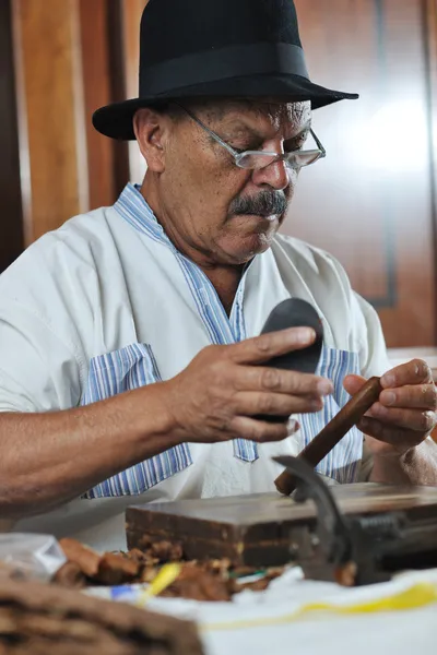 Человек делает роскошные кубинские сигары ручной работы — стоковое фото