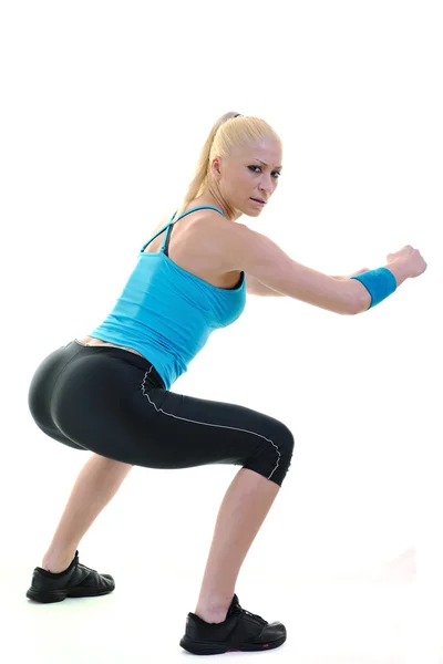 Γυμναστήριο και άσκηση με ξανθιά γυναίκα — Φωτογραφία Αρχείου