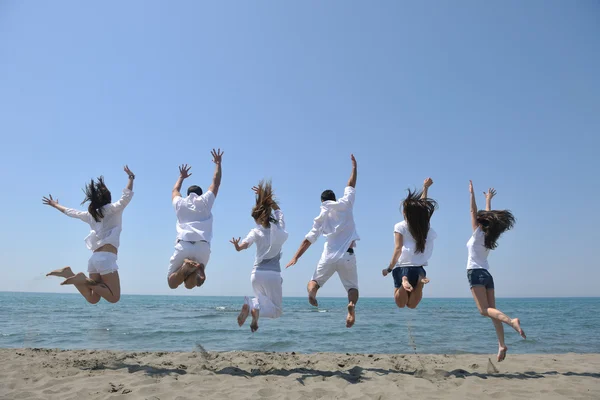 해변에서 재미와 실행을 행복 한 그룹 — 스톡 사진