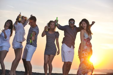 Group of young enjoy summer party at the beach clipart