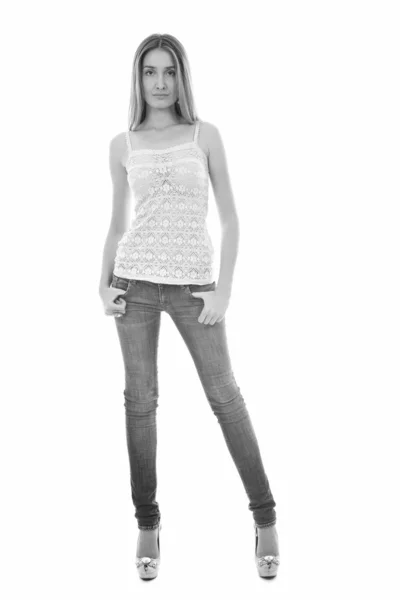 Blond kvinnlig modell poserar isolerade på vit bakgrund — Stockfoto