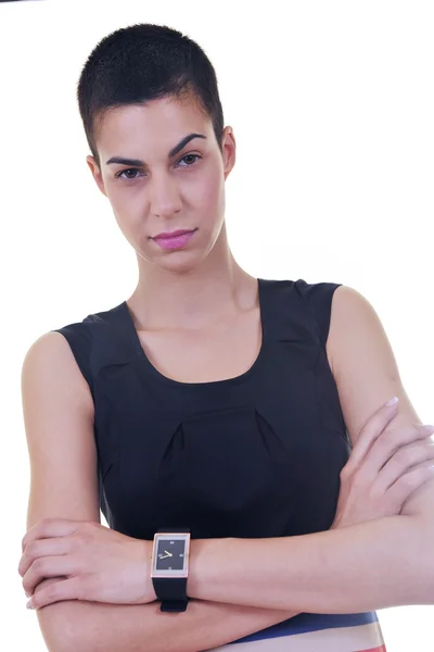 Brünette weibliche Modell posiert isoliert auf weißem Hintergrund — Stockfoto