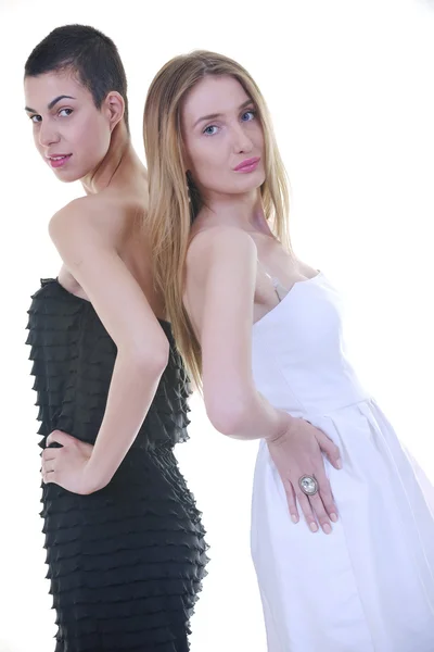 Дві щасливі дівчини портрет ізольовані на білому тлі — стокове фото