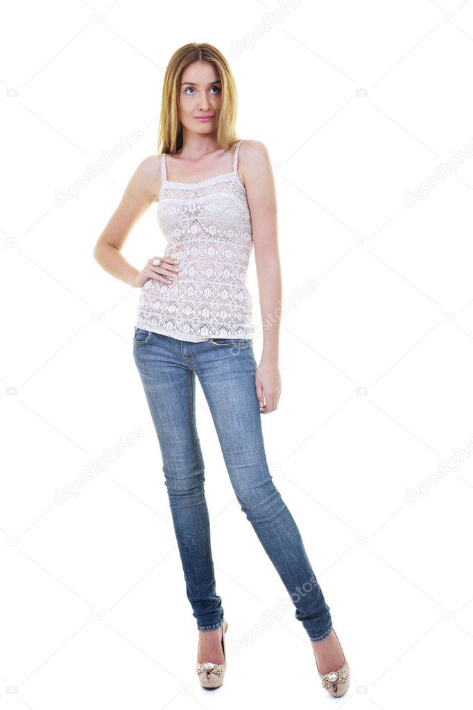 Blonde female model posing isolated on white background Stock Photo by ...