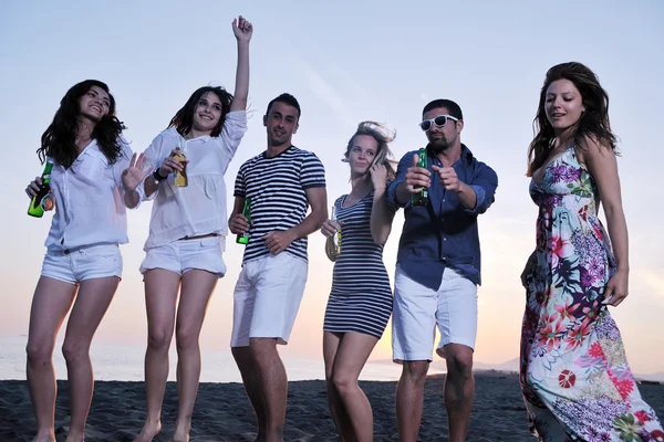 Gelukkig jonge groep hebben plezier op strand Stockfoto