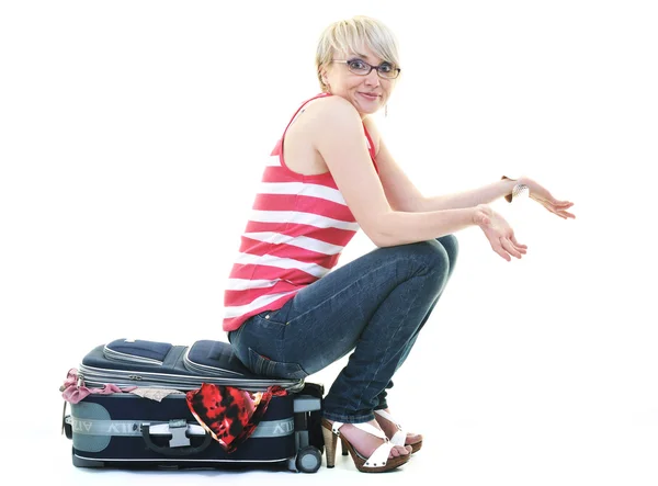Mulher com saco de viagem — Fotografia de Stock