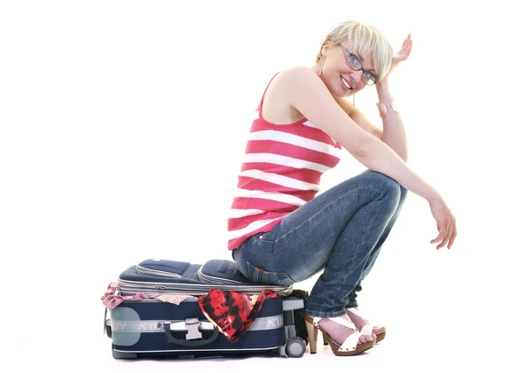 Kobieta z torba podróżna — Zdjęcie stockowe