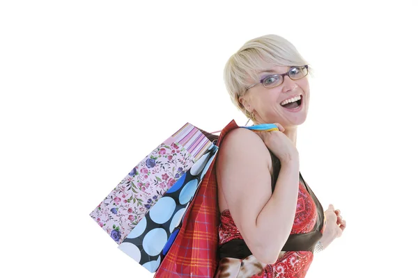 Šťastný mladých dospělých žen nakupovat s barevné tašky — Stock fotografie