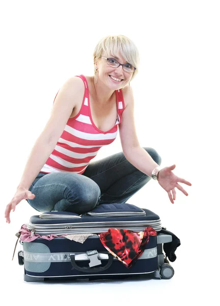 Frau mit Reisetasche — Stockfoto