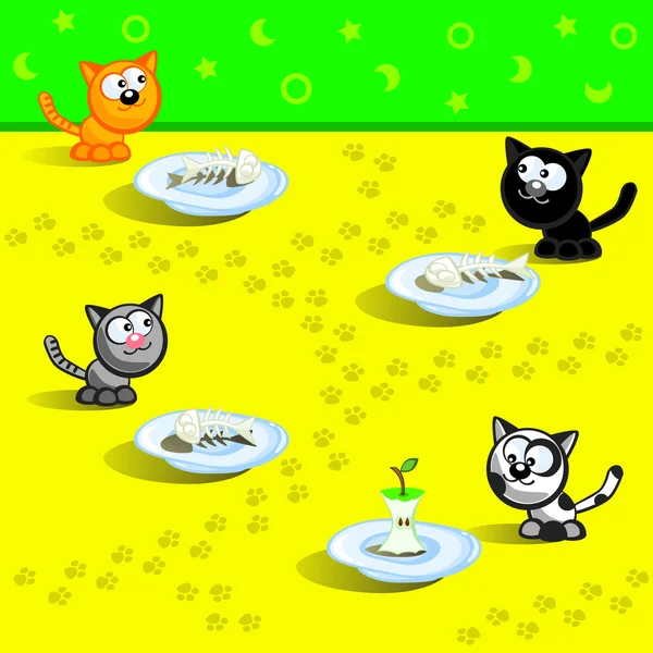 Chats et nourriture — Image vectorielle
