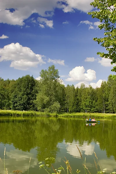 보트와 녹색 연못 — 스톡 사진