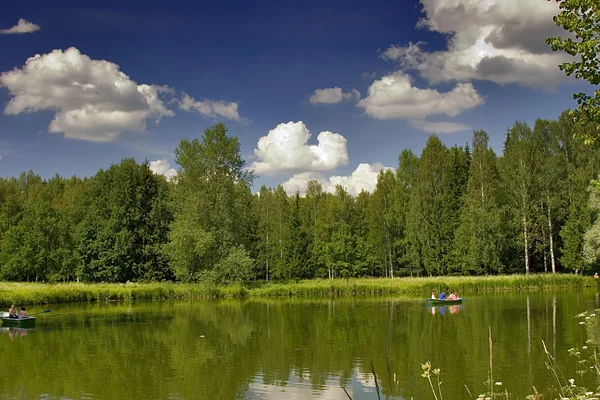 緑の池でボートします。 — ストック写真