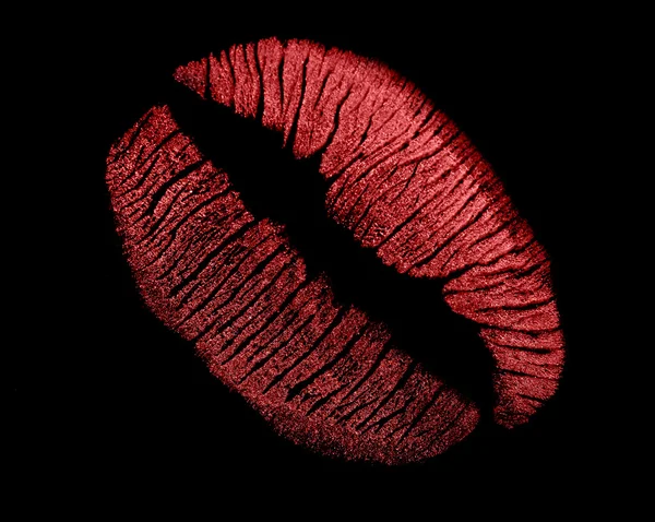Impresión de labios rojos en negro — Foto de Stock
