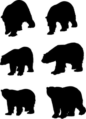 six silhouettes of bears clipart