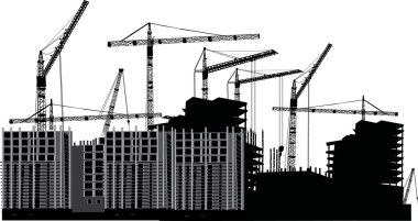 nine cranes and building clipart