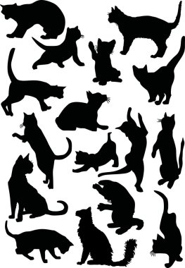 sixteen cat silhouettes clipart