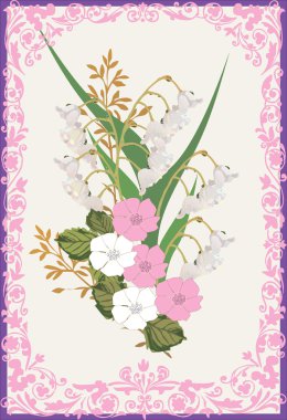 lily-of-the-valley bouquet in pink frame clipart