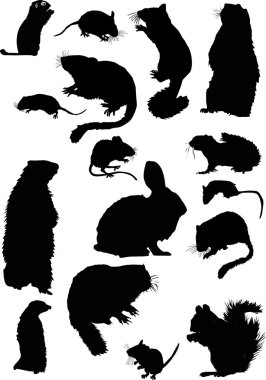 sixteen rodent silhouettes clipart