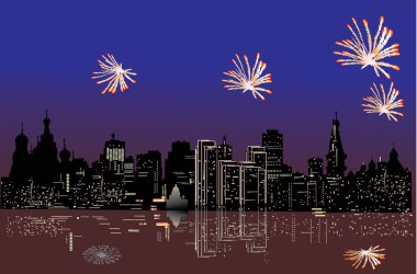 firework above night city clipart