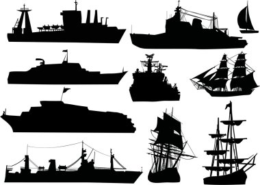 ten ship silhouettes clipart