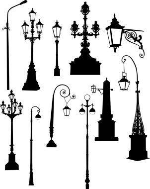 set of street lamps clipart