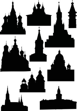 charches and towers silhouettes clipart