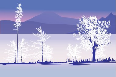 winter trees near mountanes clipart