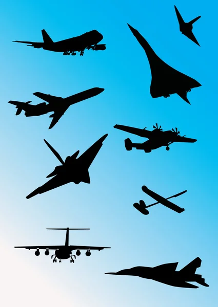 Airplanes in blue sky — Stock Vector