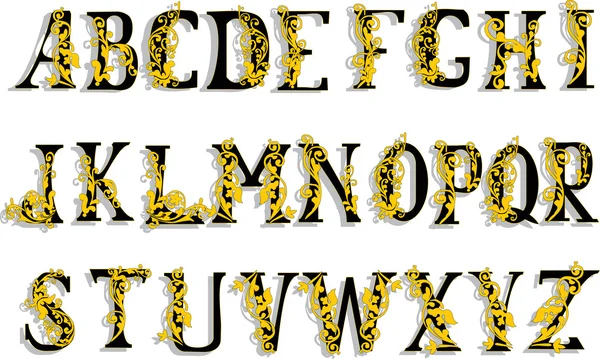 Black and gold alphabet — Stock Vector