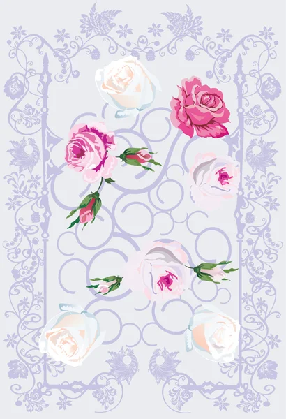 White and pink roses on violet — Stock Vector