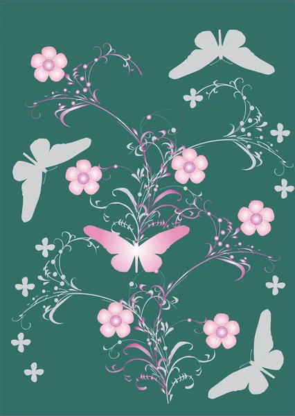 Ilustração primavera com borboletas — Vetor de Stock