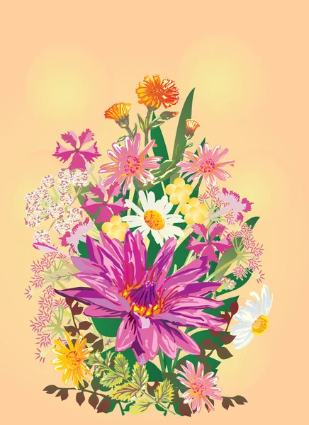Lótus e muitas outras flores — Vetor de Stock