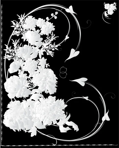 Ljusgrå på svart blommig curl — Stock vektor