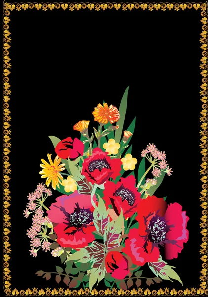 Coquelicot rouge et fleurs sauvages — Image vectorielle