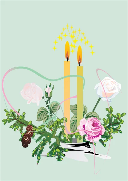 Bougies et fleurs roses — Image vectorielle