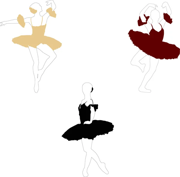 Trois danseurs de ballet de couleur — Image vectorielle