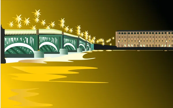Gece köprü Nehri üzerinde — Stok Vektör