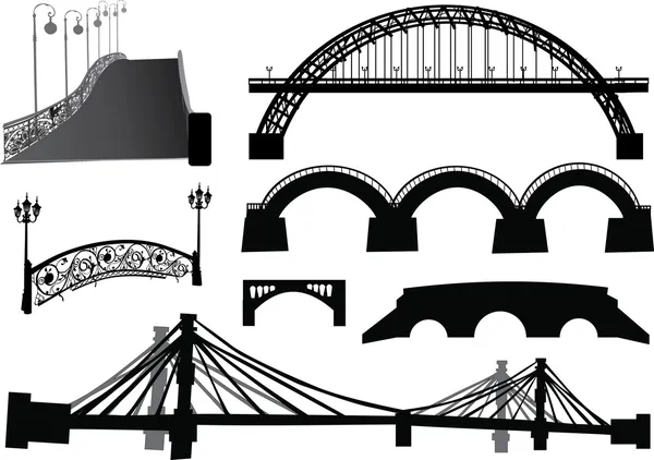 Köprü siluet koleksiyonu — Stok Vektör