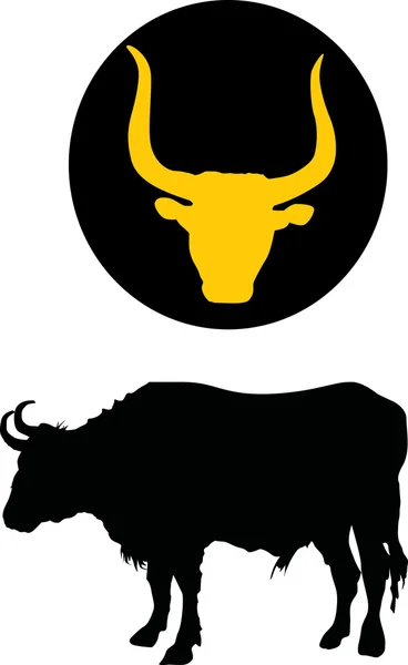 Büffelsilhouette und ihr Zeichen — Stockvektor
