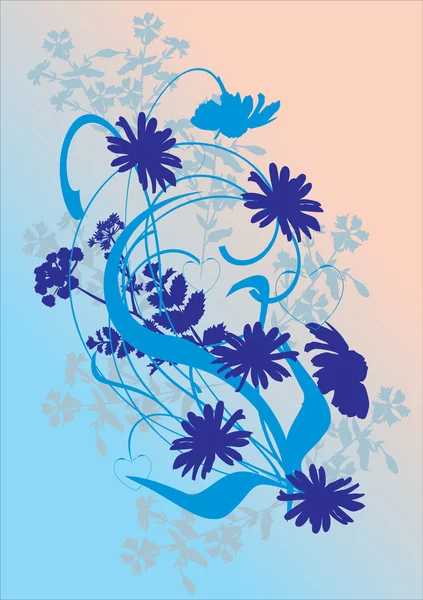 青い花のシルエットの図 — ストックベクタ