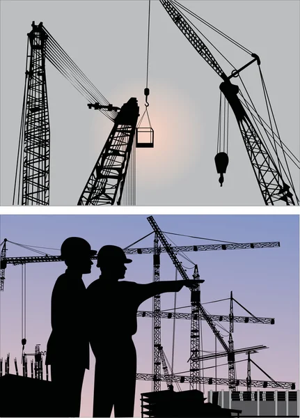 Bauarbeiter und Kräne — Stockvektor