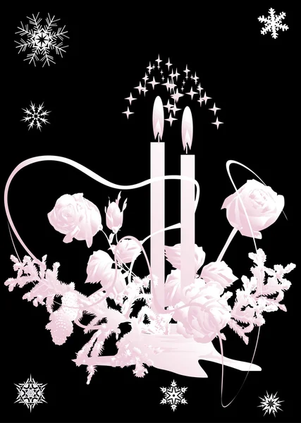 Růžové svíčky a růže na černém pozadí — Stockový vektor